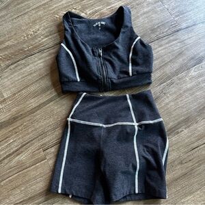 Year of ours Lindsey Black Zip-Up Sports Bra and Shorts Set XS S